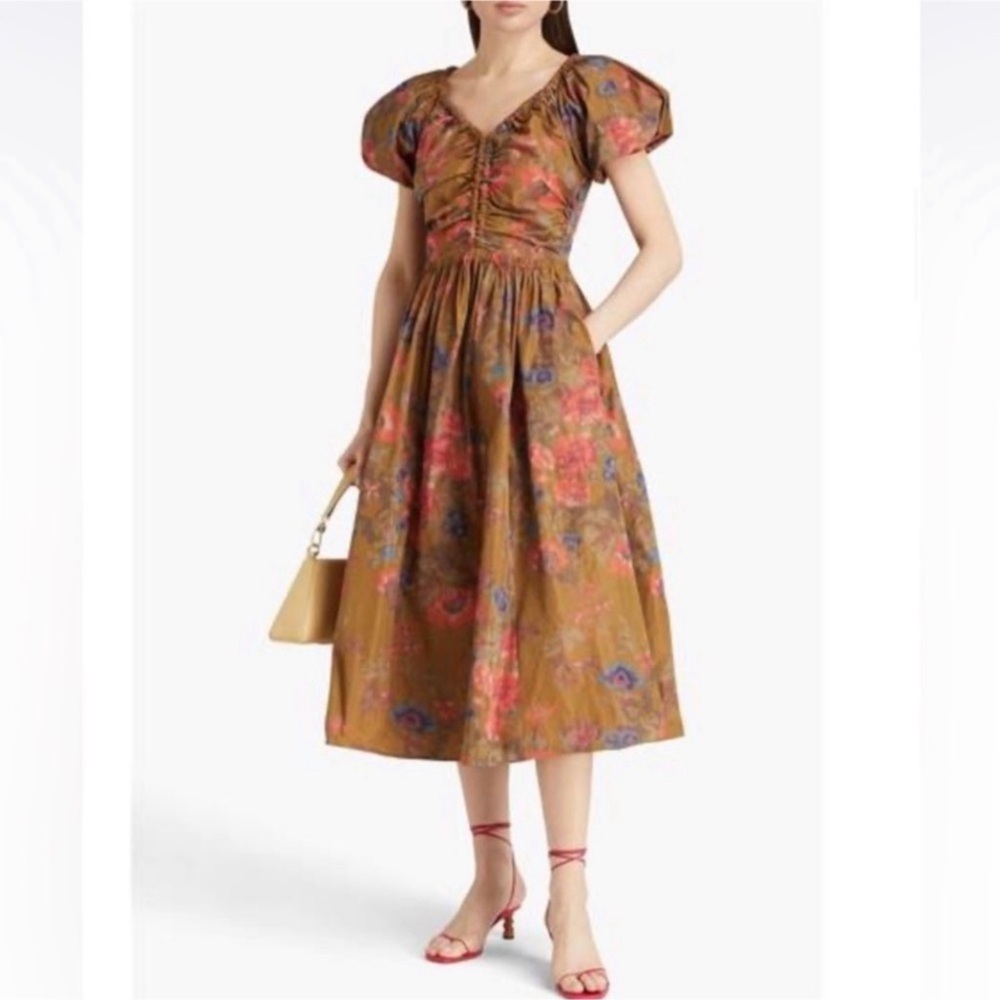 ULLA JOHNSON cecile taffeta midi dress in bamboo Sz 6